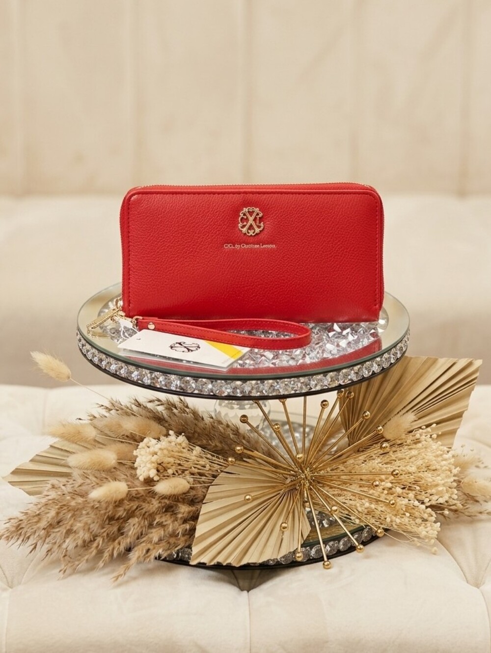 New Women's Red Faux Leather Double Zip Wristlet Wallet By Christian Lacroix
